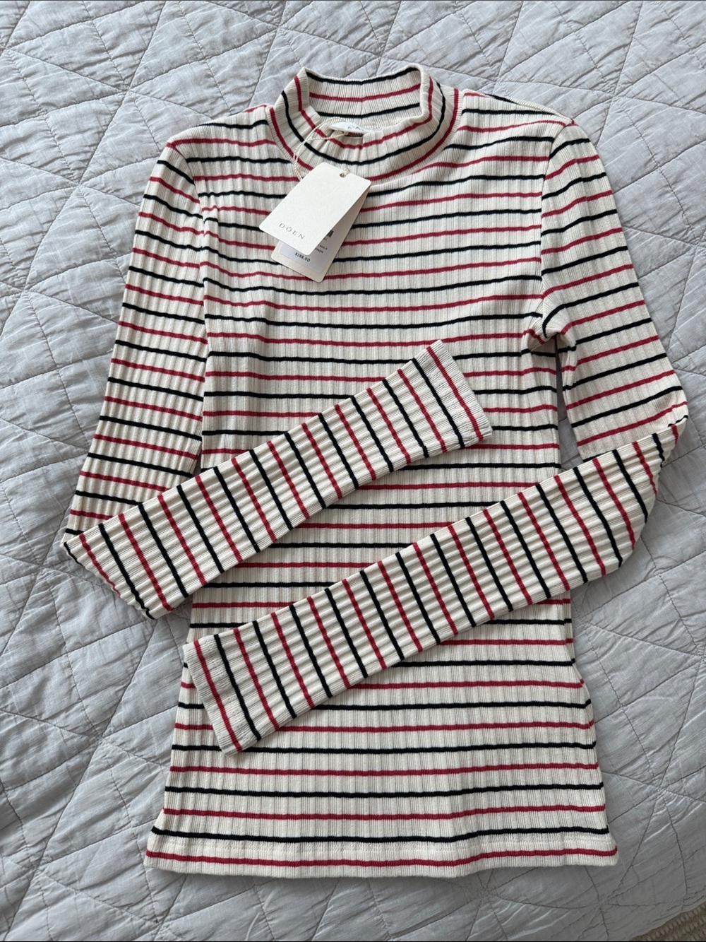 NWT DÔEN Long Sleeve, Light, Striped Ribbed Mock Neck - Picture 4 of 6